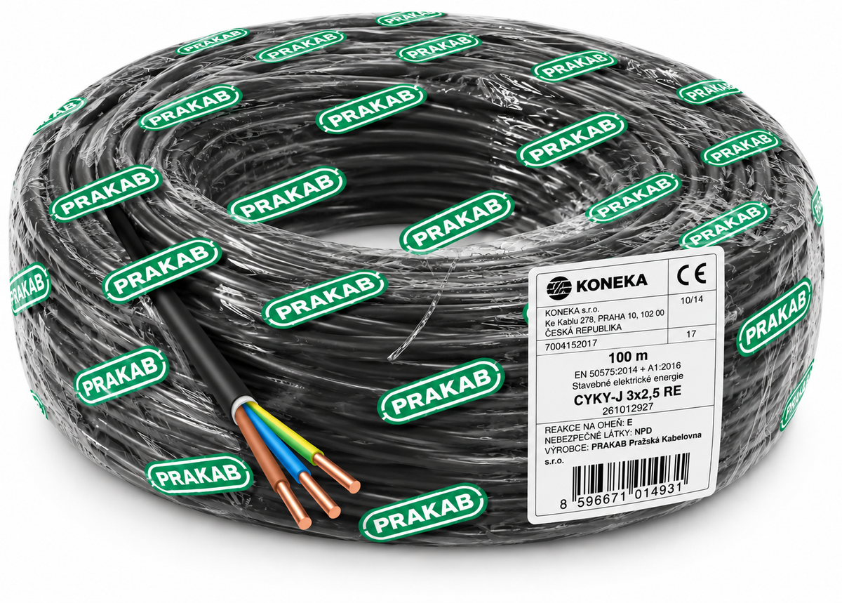 PRAKAB Kabel CYKY-J 3×2,5 mm² – 100 m